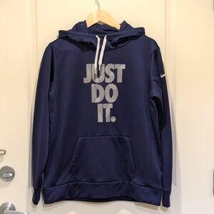 EUC Nike L Women's Navy Blue Just Do It Hoodie with Net Lined Hood